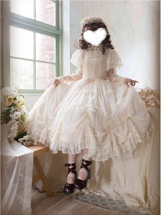 Pleated Heart - Elegant Lolita Petticoat with Dotted Gauze Hem - Image 8