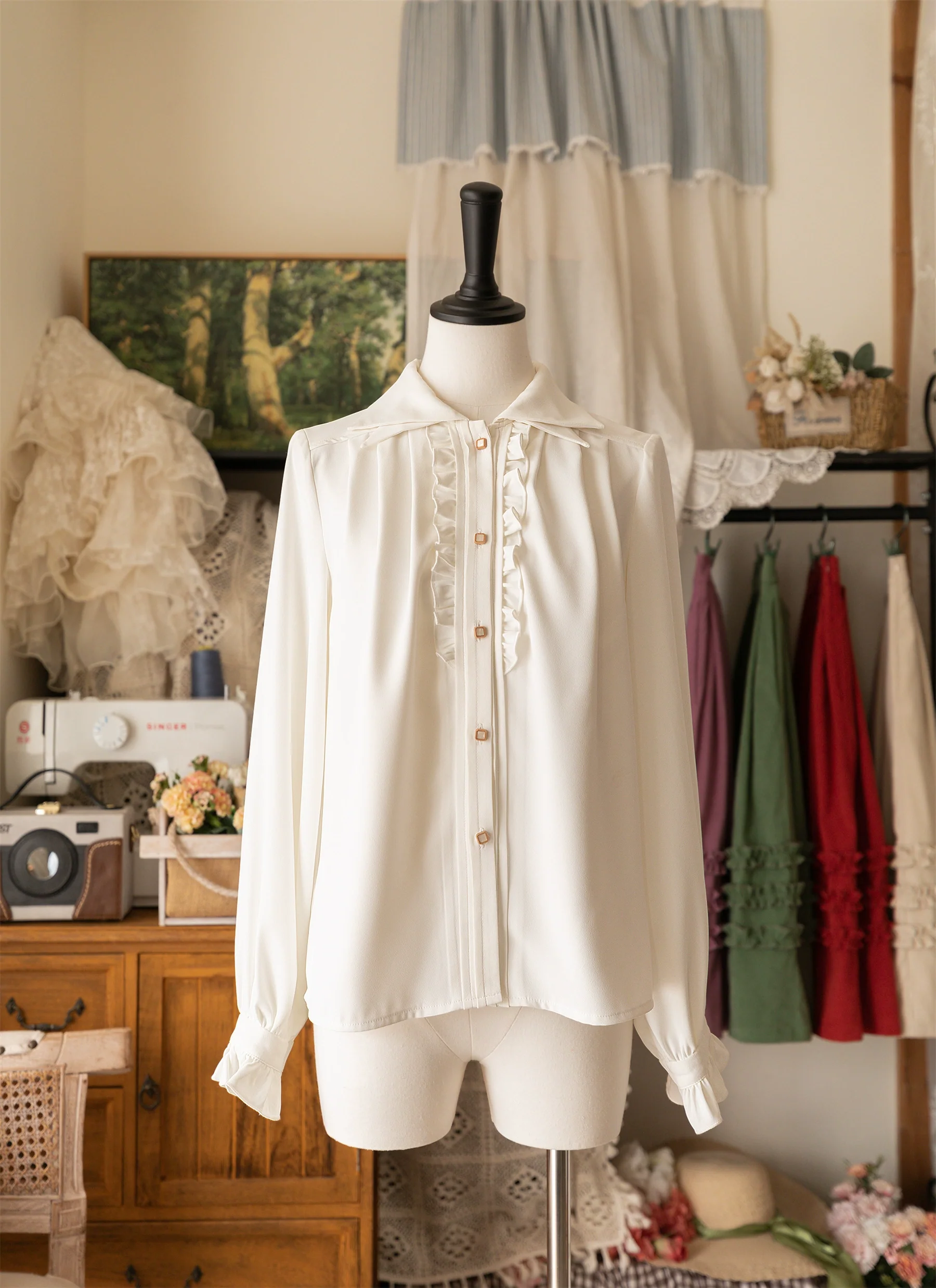 Forest Basket - Elegant Lolita Shirt Retro Dual Collar Versatile Shirt - Image 5
