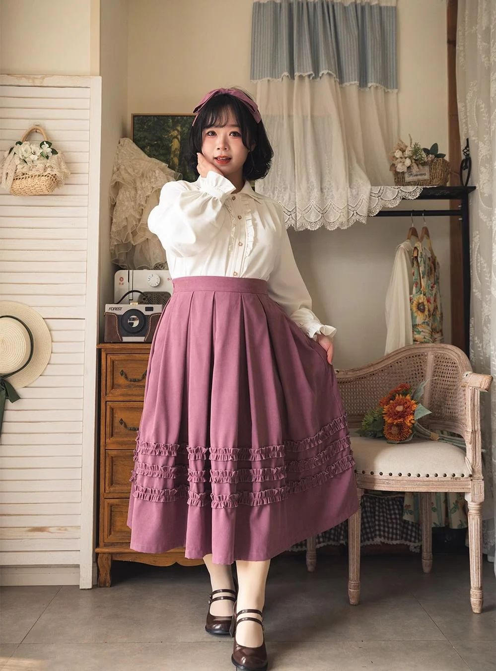 Forest Basket - Elegant Lolita Shirt Retro Dual Collar Versatile Shirt - Image 8