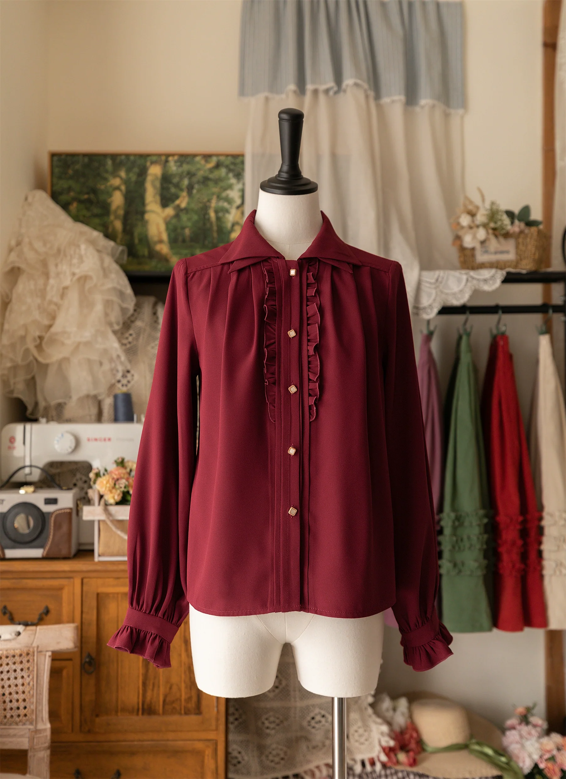 Forest Basket - Elegant Lolita Shirt Retro Dual Collar Versatile Shirt - Image 9