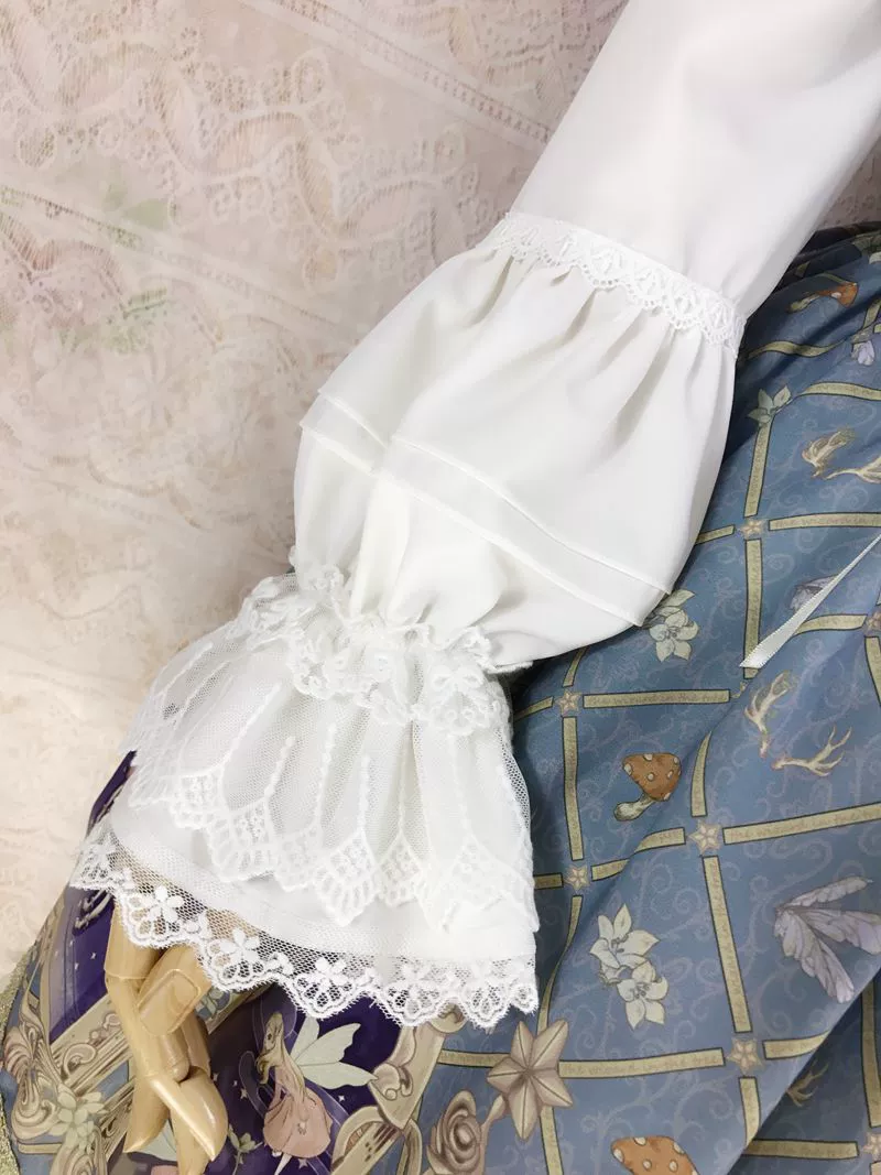 Yilia Lolita - Elegant Lolita Shirt Stand Collar Long Puff Sleeve Blouse - Image 6
