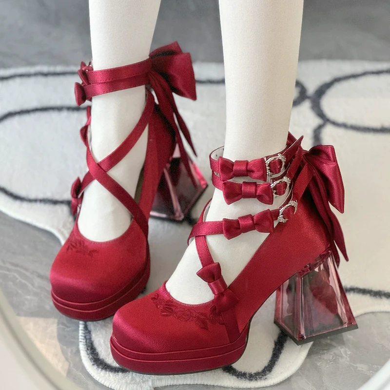 Panda Bear - Glass Floral House - Elegant Lolita Shoes,Transparent Heels with 3D Floral - Image 12