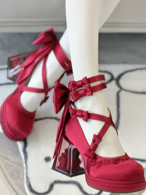 Panda Bear - Glass Floral House - Elegant Lolita Shoes,Transparent Heels with 3D Floral - Image 13