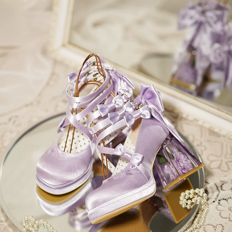 Panda Bear - Glass Floral House - Elegant Lolita Shoes,Transparent Heels with 3D Floral - Image 14