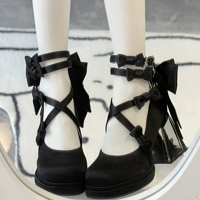 Panda Bear - Glass Floral House - Elegant Lolita Shoes,Transparent Heels with 3D Floral - Image 18