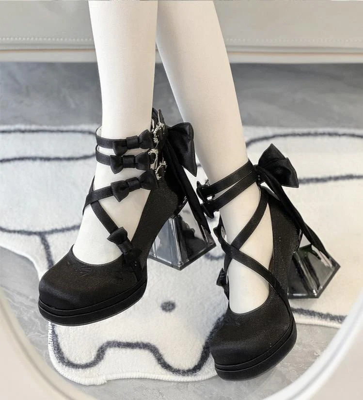 Panda Bear - Glass Floral House - Elegant Lolita Shoes,Transparent Heels with 3D Floral - Image 19