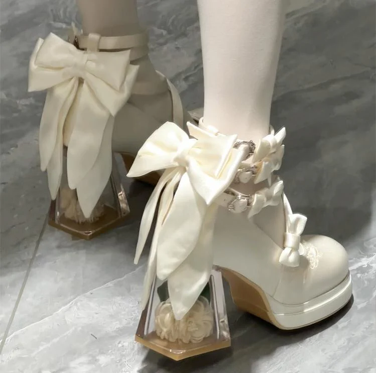 Panda Bear - Glass Floral House - Elegant Lolita Shoes,Transparent Heels with 3D Floral - Image 8