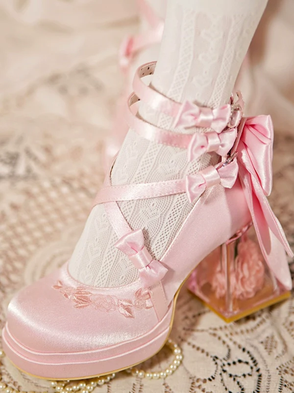 Panda Bear - Glass Floral House - Elegant Lolita Shoes,Transparent Heels with 3D Floral - Image 9