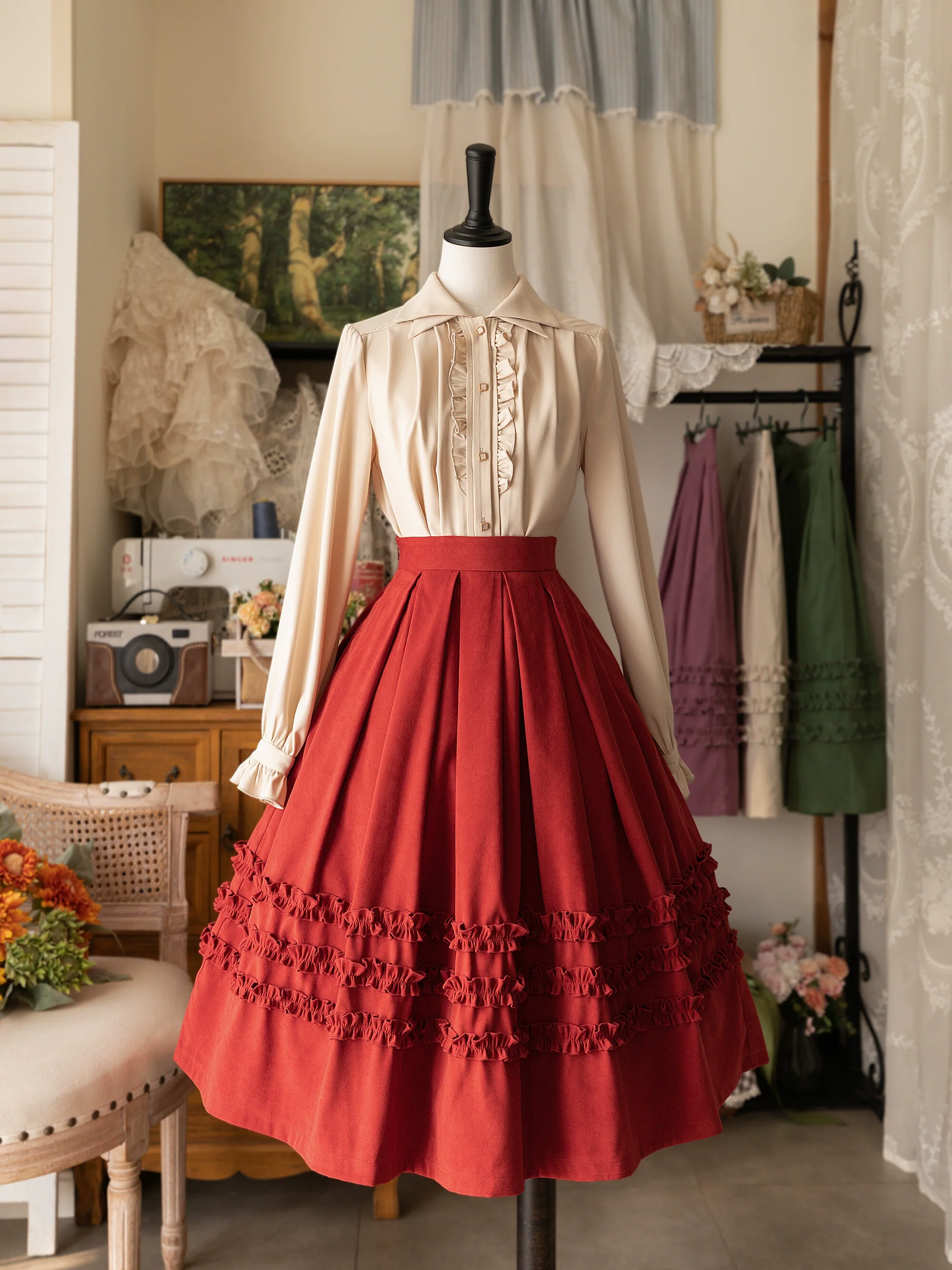 Forest Basket - Elegant Lolita Skirt Mushroom Edge Skirt Retro Classic - Image 15