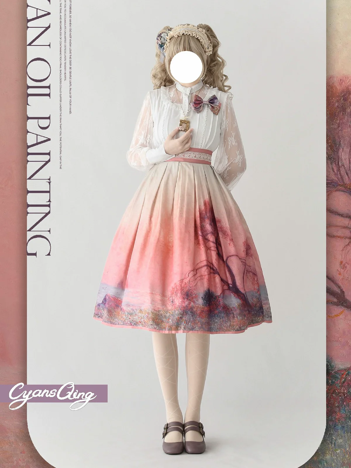 Cyan Lolita - Oil Painting Collection - Elegant Lolita Skirt Printed SK - Image 2
