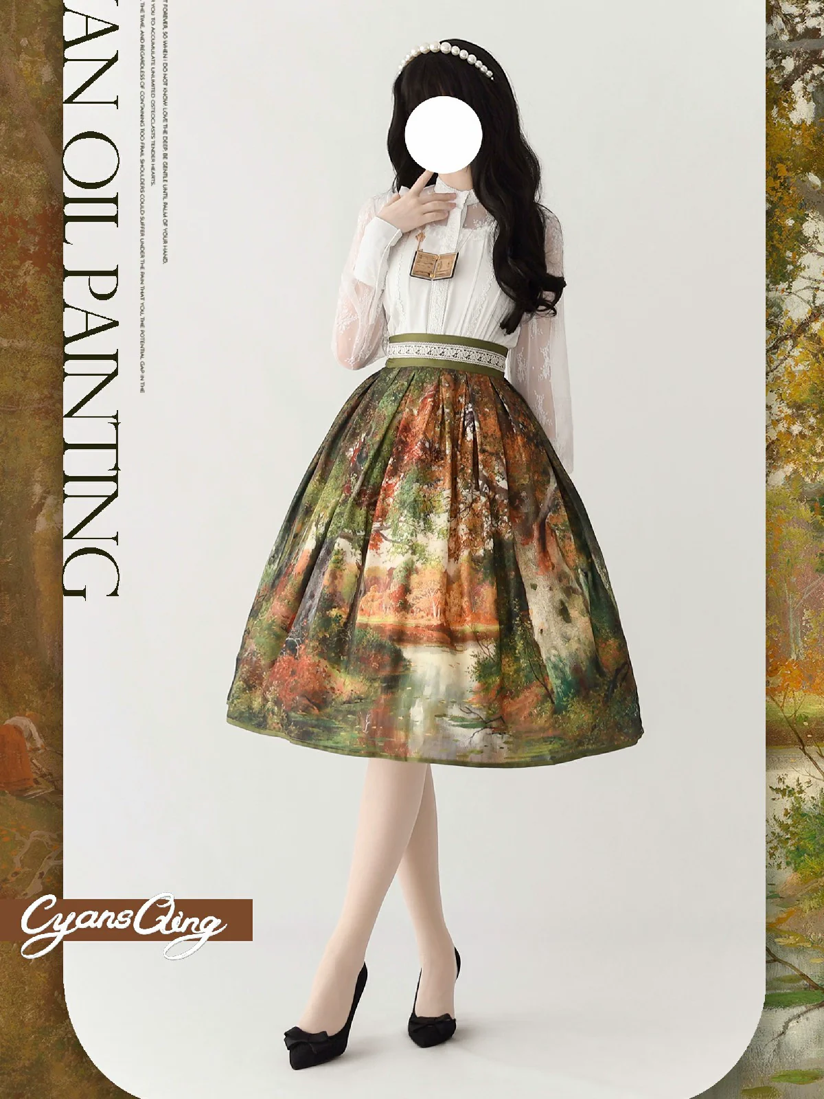 Cyan Lolita - Oil Painting Collection - Elegant Lolita Skirt Printed SK - Image 4