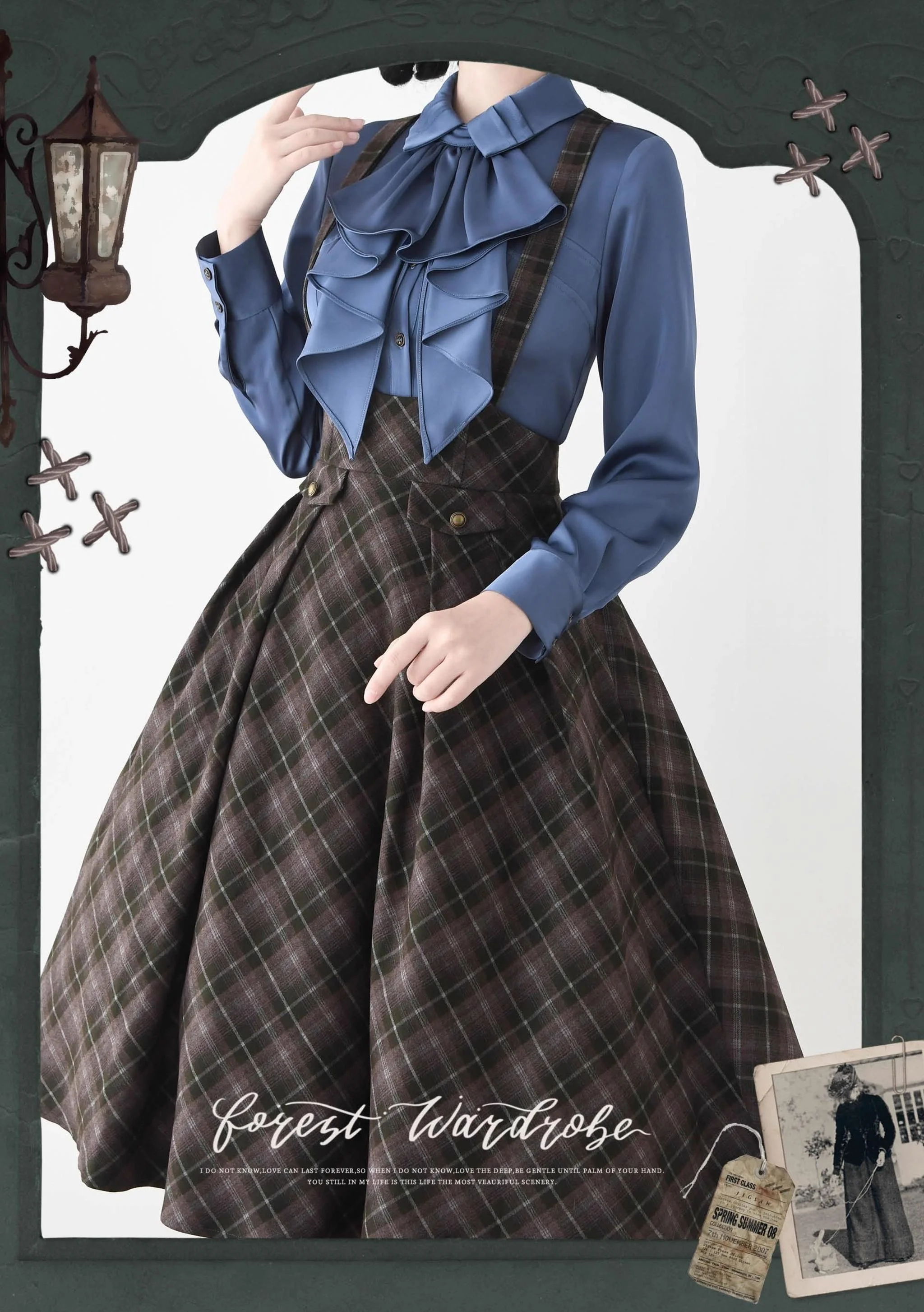 Forest Dew - Elegant Lolita Slim Fit Shirt, Detachable Jabot - Image 14