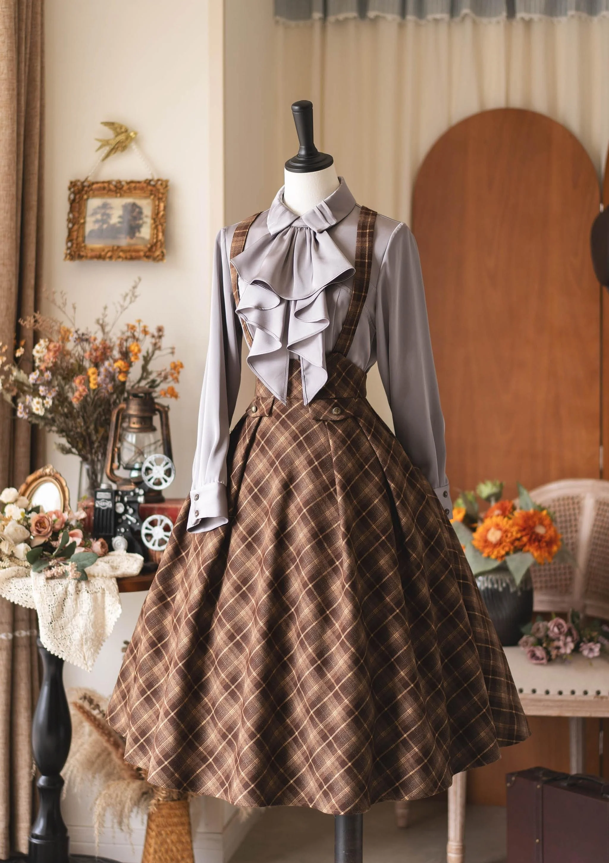 Forest Dew - Elegant Lolita Slim Fit Shirt, Detachable Jabot - Image 4