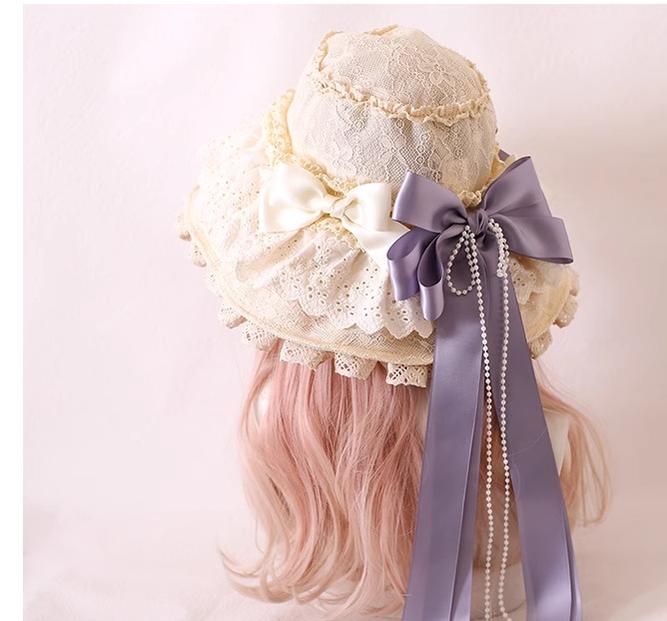 Xiaogui - Elegant Lolita Sunshade Hat Floral Bow Hats - Image 13