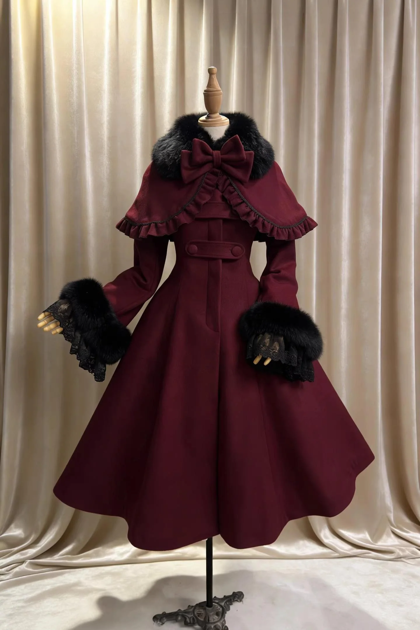 Anastasia - Madeleine - Elegant Lolita Wool Coat, Detachable Cape - Image 3