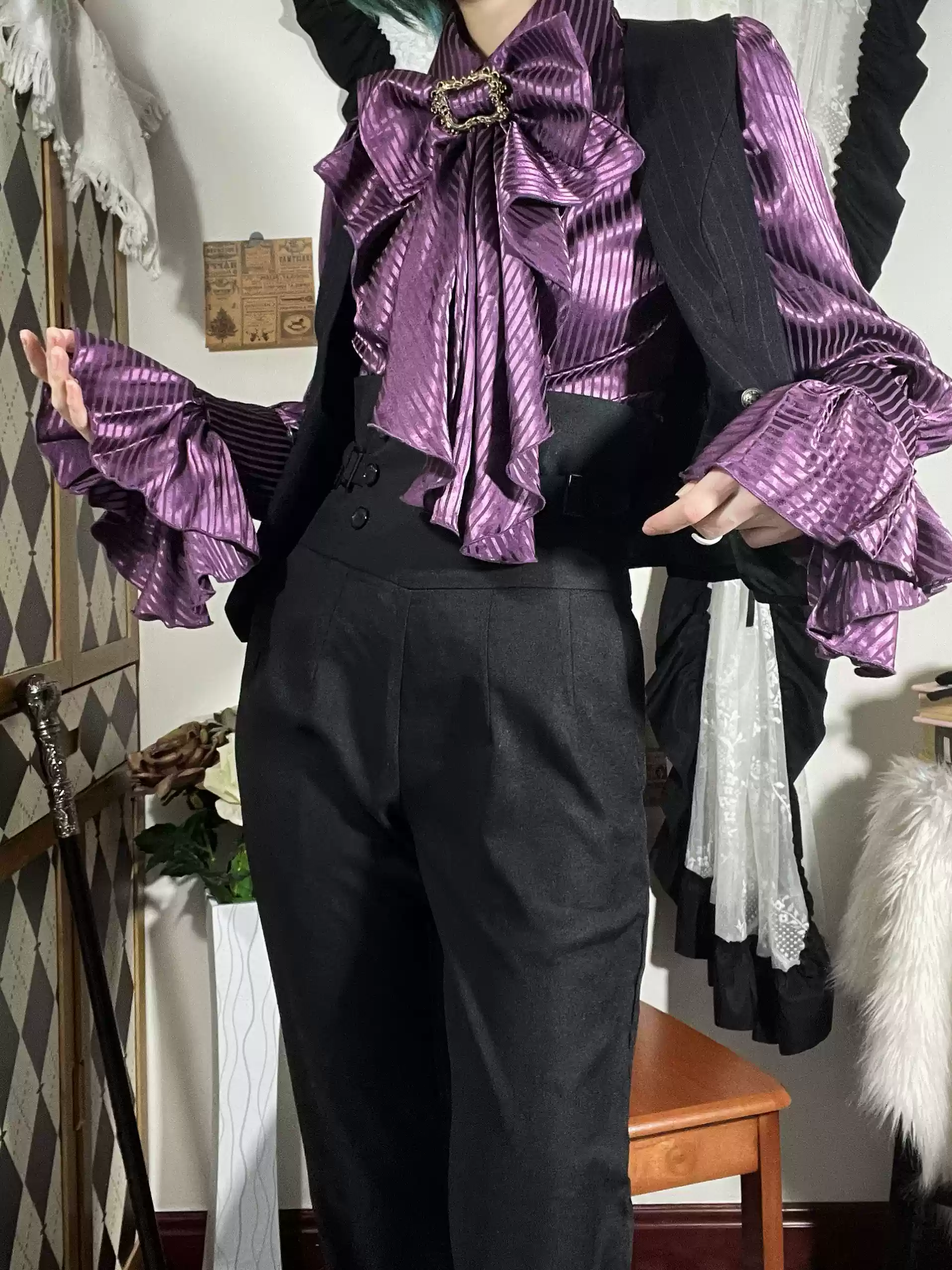 Gazing Galactic - Moonstone - Elegant Ouji Lolita Shirt, Detachable Jabot - Image 13