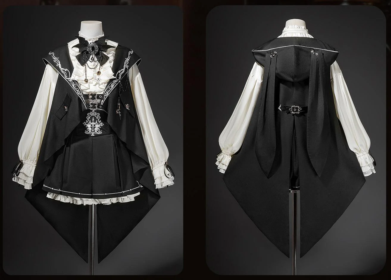Bunny Ear Meteorite - Embroidered Ouji Lolita Set, Hooded Vest - Image 4