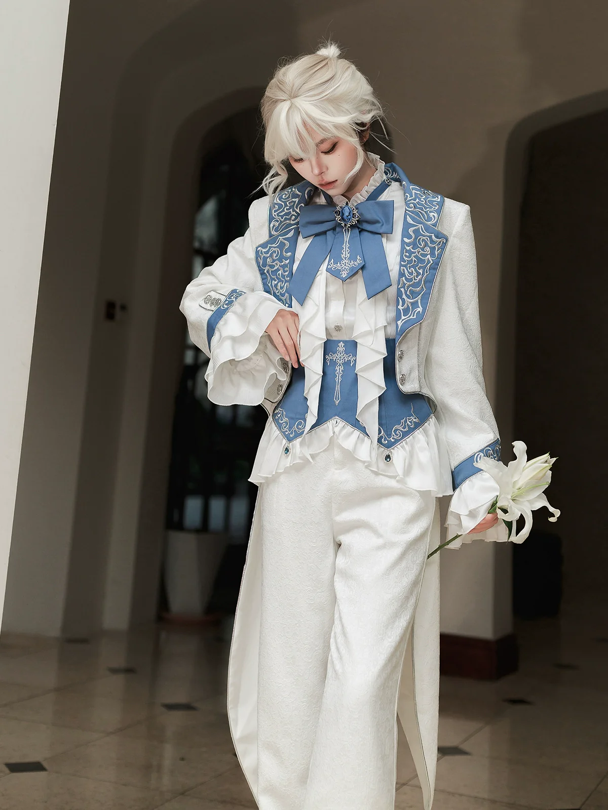 Lunar Paladin - Embroidered Ouji Lolita Tailcoat Set - Image 10