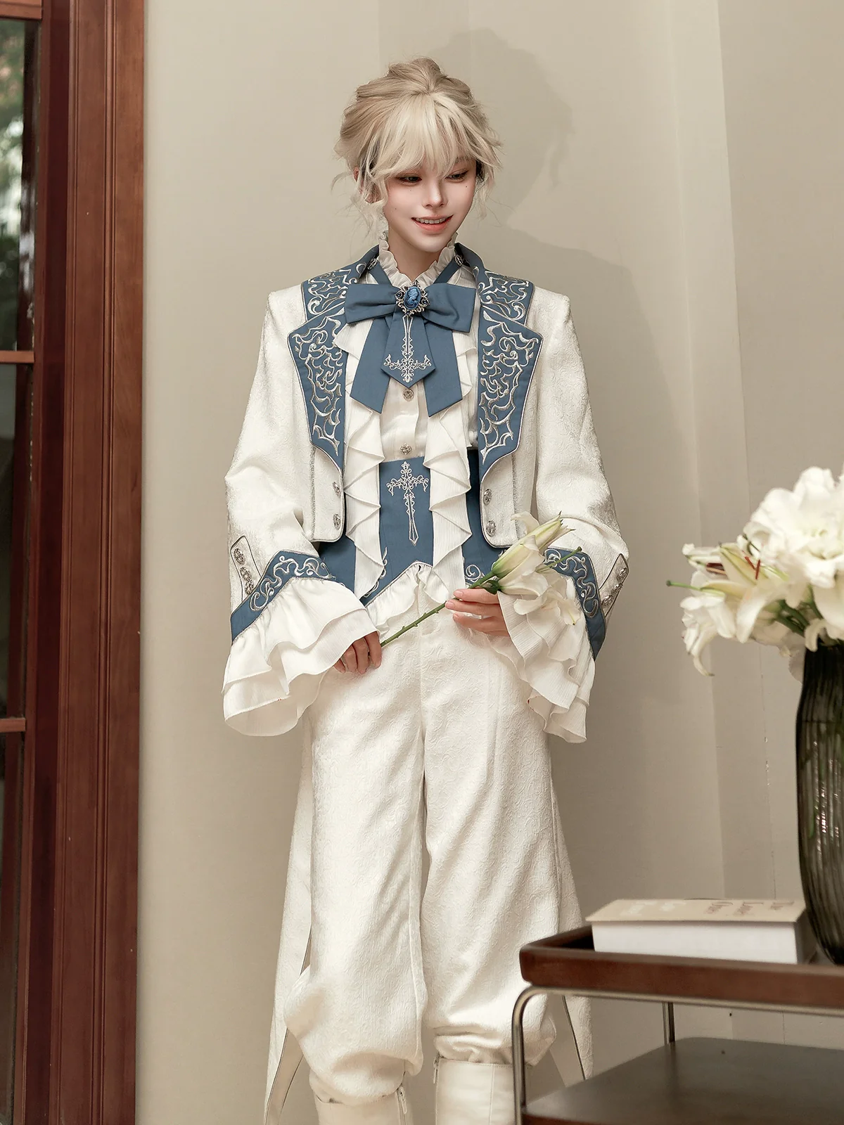 Lunar Paladin - Embroidered Ouji Lolita Tailcoat Set - Image 3