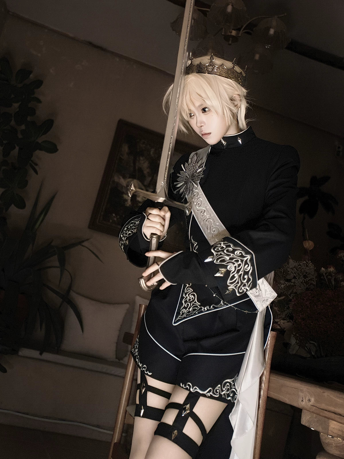 Oathbound Sword - Embroidery Ouji Lolita Set, High-Low Hem Coat - Image 13
