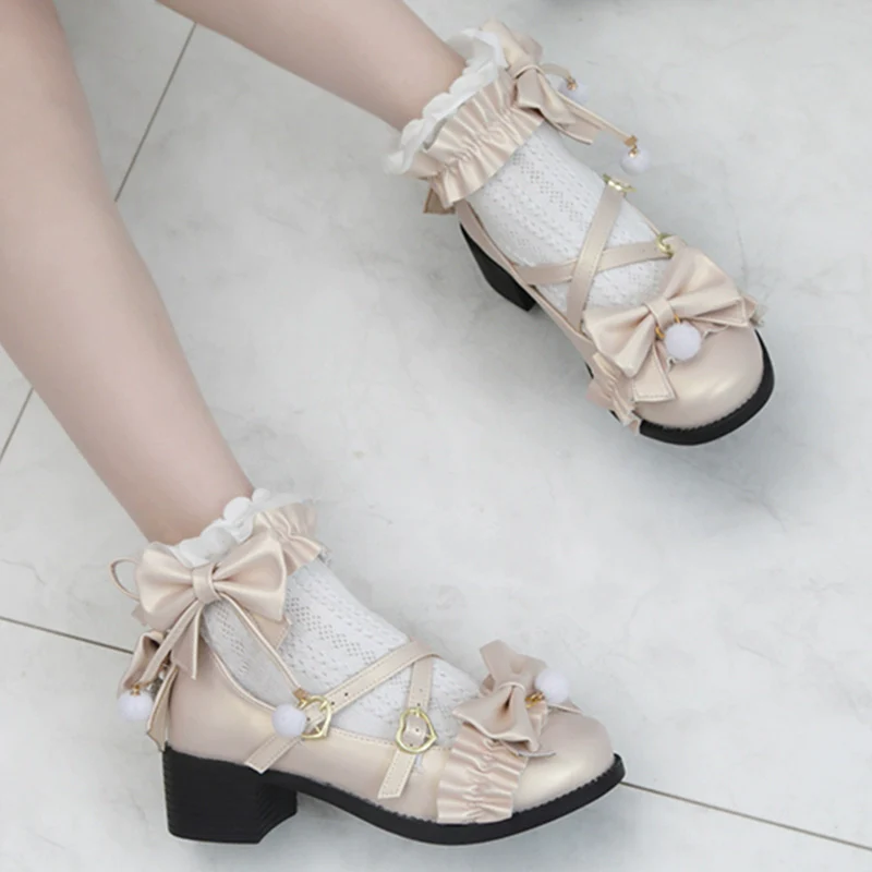 Fairy Godmothe - Preppy Style Flat Shoes Mid Heel Round Toe Lolita Shoes - Image 22