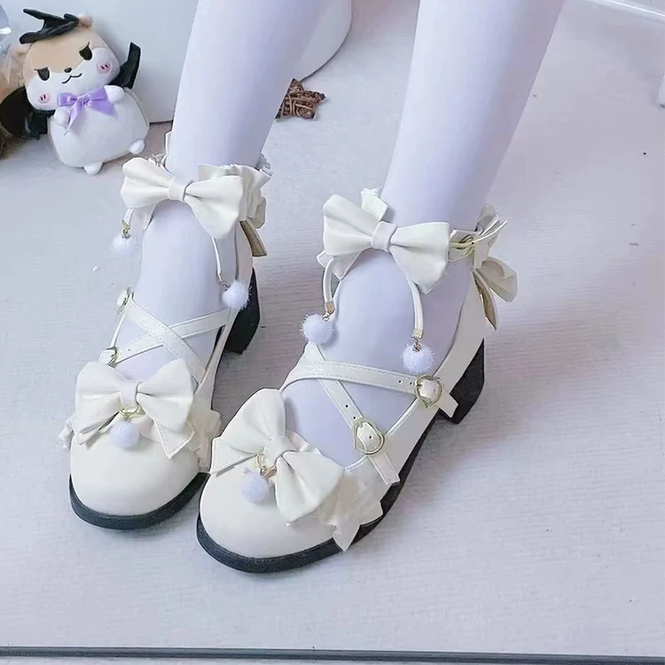 Fairy Godmothe - Preppy Style Flat Shoes Mid Heel Round Toe Lolita Shoes - Image 3