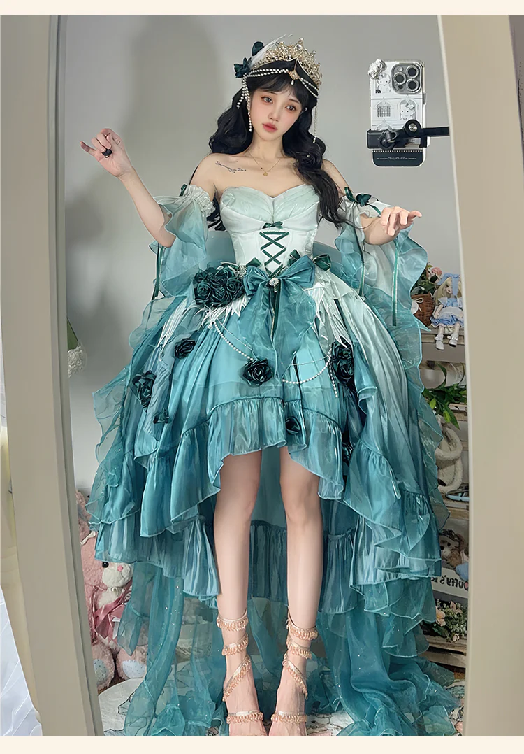 Meowing and Fruity - Swan Wonderland - Fairy Lolita JSK with High-Low Hem - Image 10