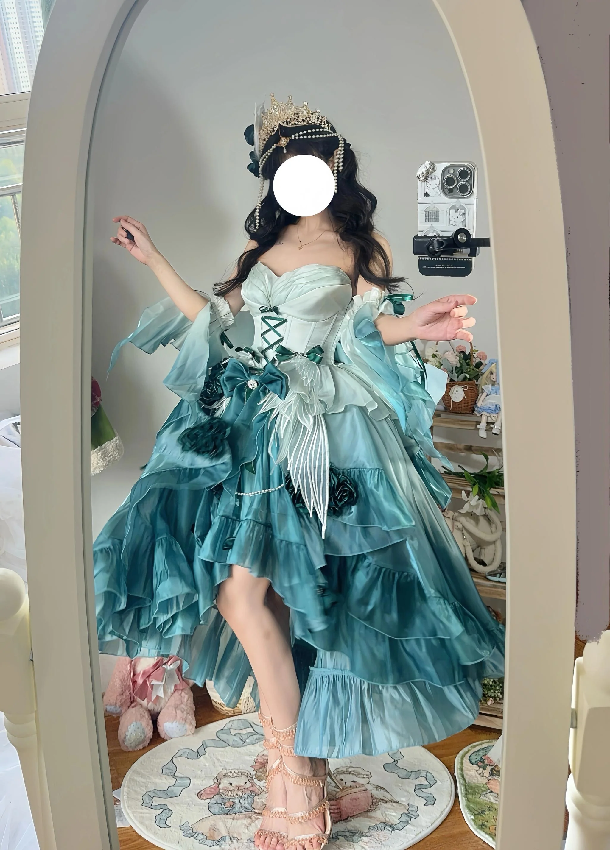 Meowing and Fruity - Swan Wonderland - Fairy Lolita JSK with High-Low Hem - Image 11