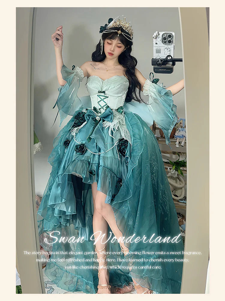 Meowing and Fruity - Swan Wonderland - Fairy Lolita JSK with High-Low Hem - Image 12