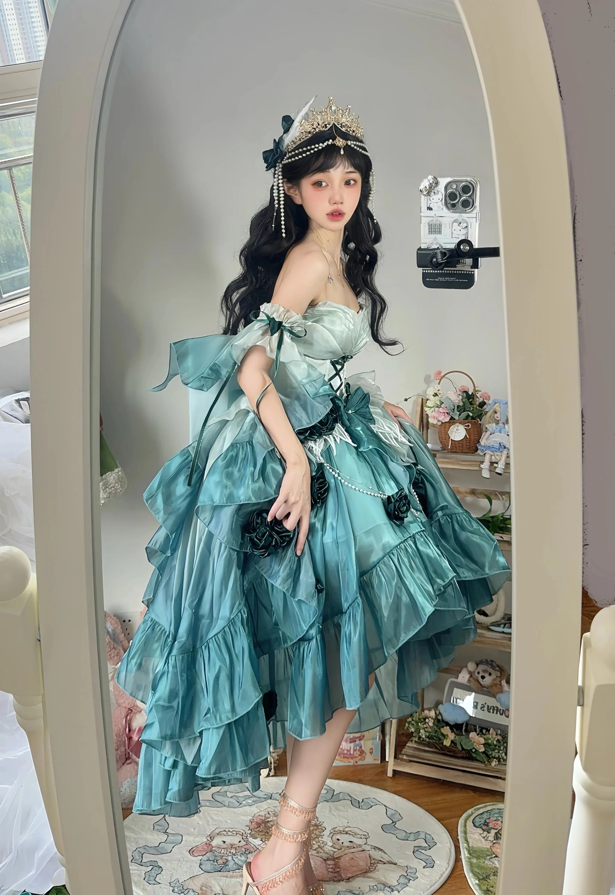 Meowing and Fruity - Swan Wonderland - Fairy Lolita JSK with High-Low Hem - Image 13