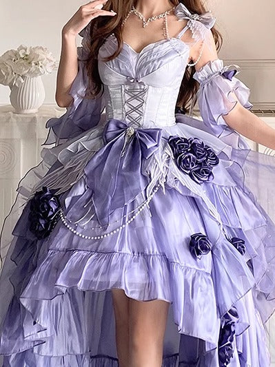 Meowing and Fruity - Swan Wonderland - Fairy Lolita JSK with High-Low Hem - Image 14