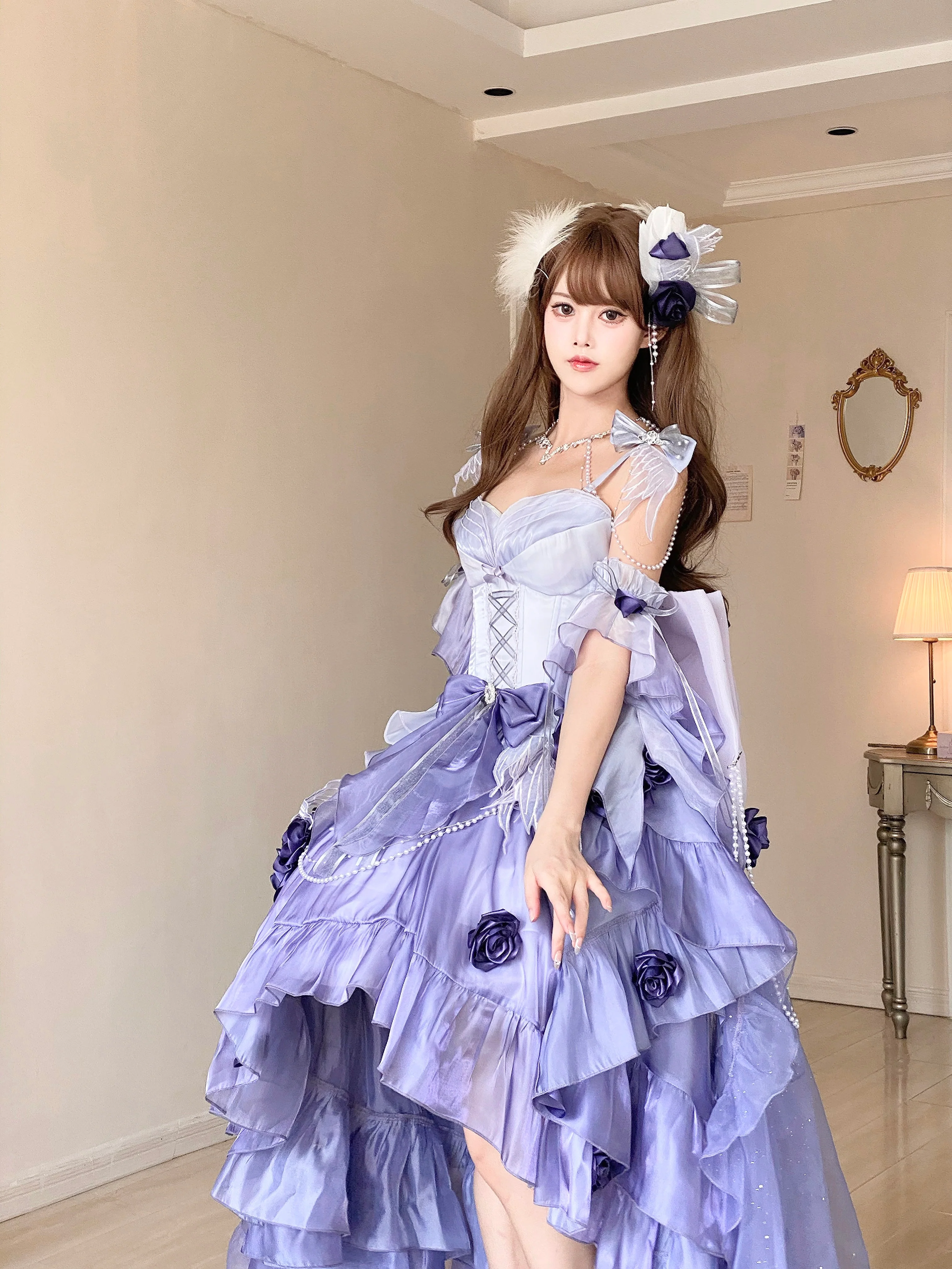 Meowing and Fruity - Swan Wonderland - Fairy Lolita JSK with High-Low Hem - Image 15