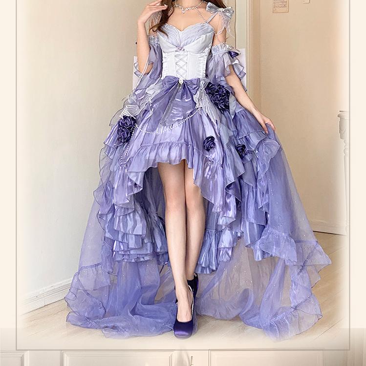 Meowing and Fruity - Swan Wonderland - Fairy Lolita JSK with High-Low Hem - Image 17