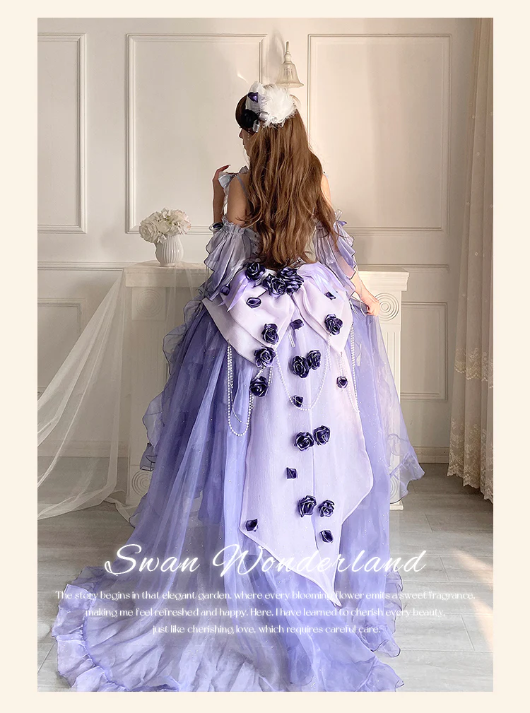 Meowing and Fruity - Swan Wonderland - Fairy Lolita JSK with High-Low Hem - Image 19