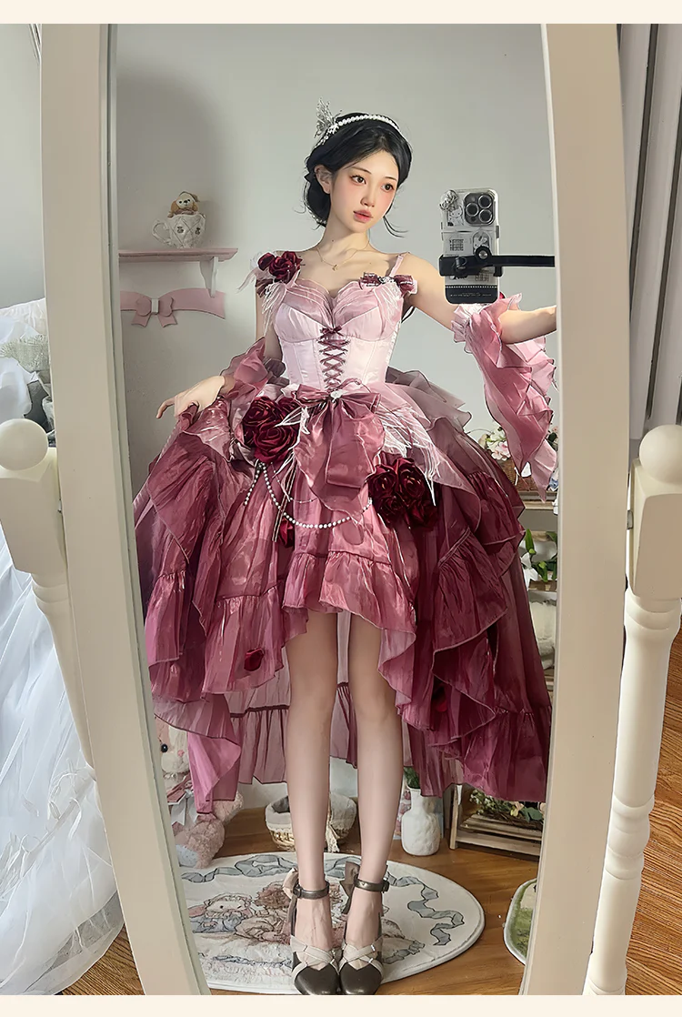 Meowing and Fruity - Swan Wonderland - Fairy Lolita JSK with High-Low Hem - Image 2
