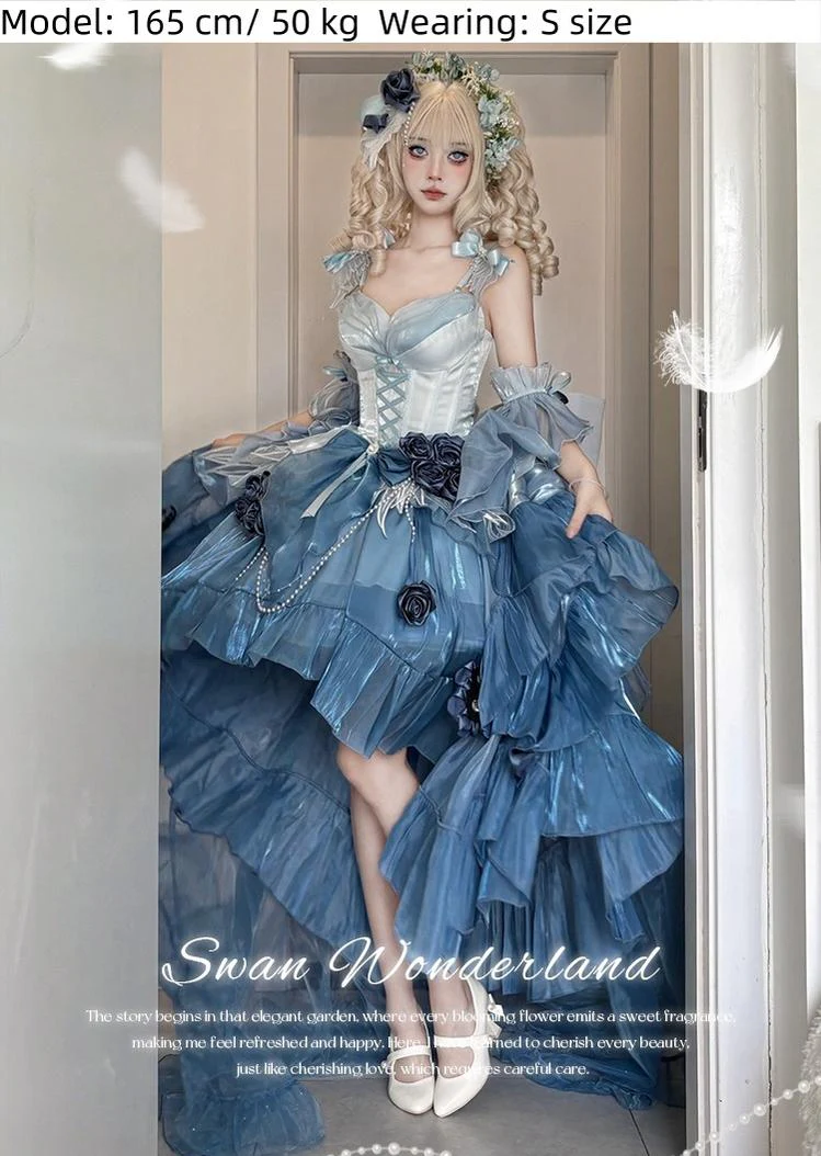 Meowing and Fruity - Swan Wonderland - Fairy Lolita JSK with High-Low Hem - Image 24