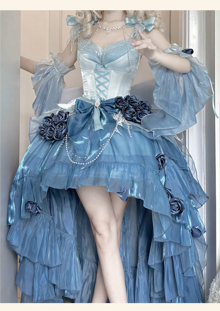 Meowing and Fruity - Swan Wonderland - Fairy Lolita JSK with High-Low Hem - Image 25