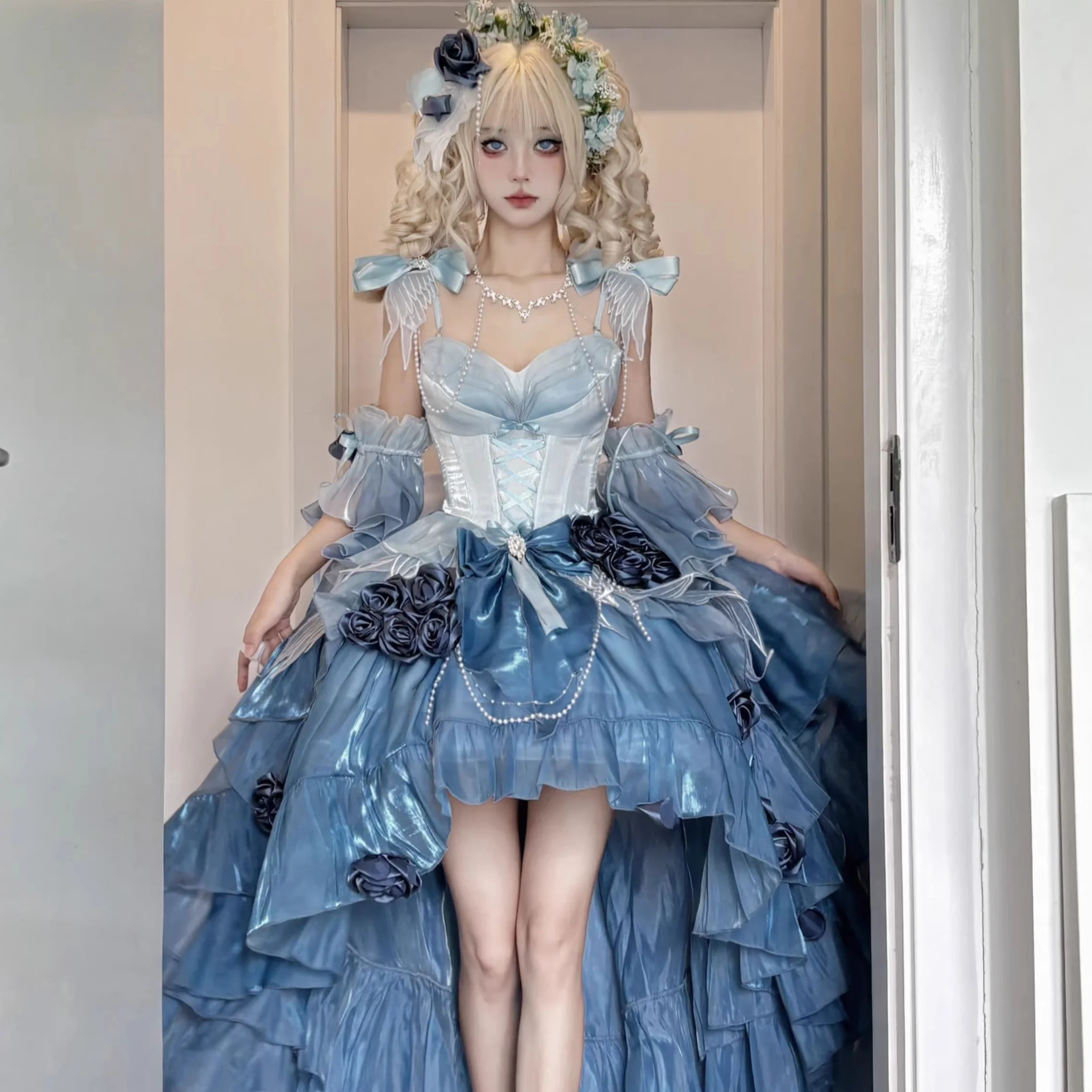 Meowing and Fruity - Swan Wonderland - Fairy Lolita JSK with High-Low Hem - Image 26