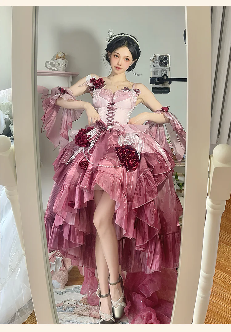 Meowing and Fruity - Swan Wonderland - Fairy Lolita JSK with High-Low Hem - Image 3