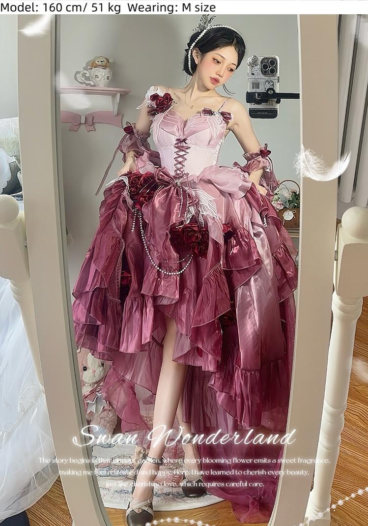 Meowing and Fruity - Swan Wonderland - Fairy Lolita JSK with High-Low Hem - Image 4
