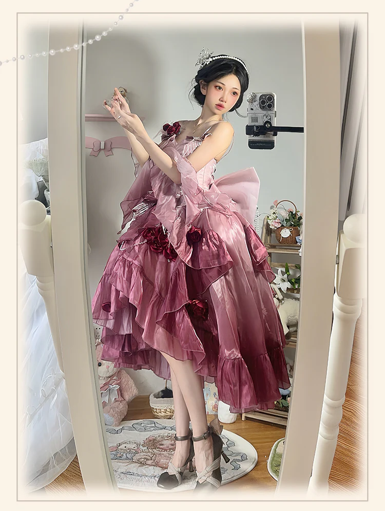 Meowing and Fruity - Swan Wonderland - Fairy Lolita JSK with High-Low Hem - Image 5