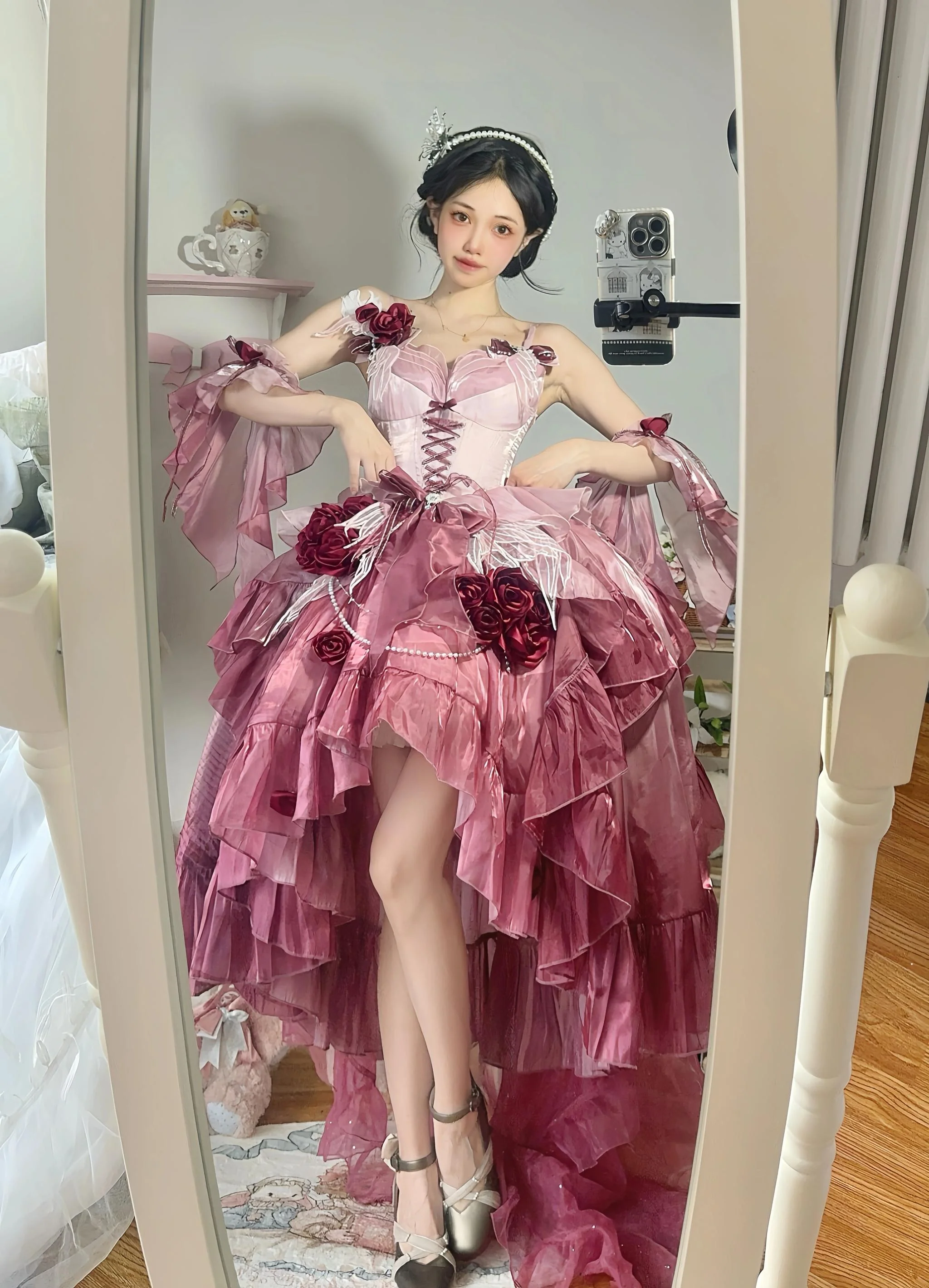 Meowing and Fruity - Swan Wonderland - Fairy Lolita JSK with High-Low Hem - Image 6