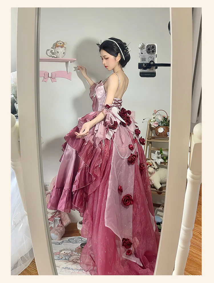 Meowing and Fruity - Swan Wonderland - Fairy Lolita JSK with High-Low Hem - Image 8