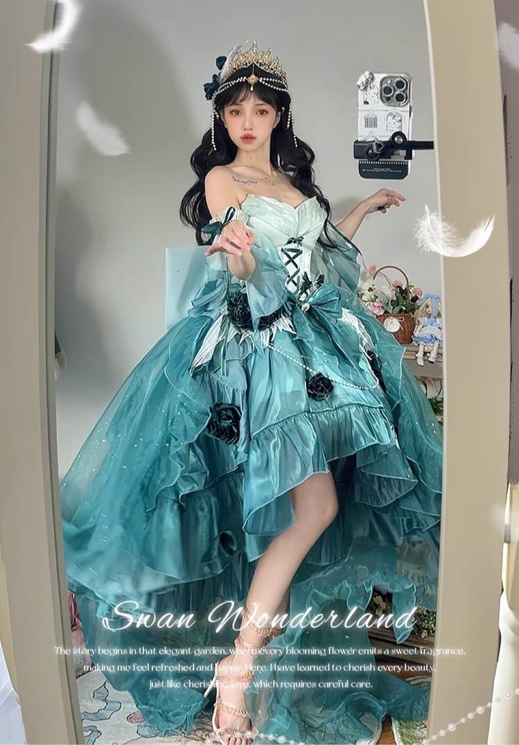 Meowing and Fruity - Swan Wonderland - Fairy Lolita JSK with High-Low Hem - Image 9