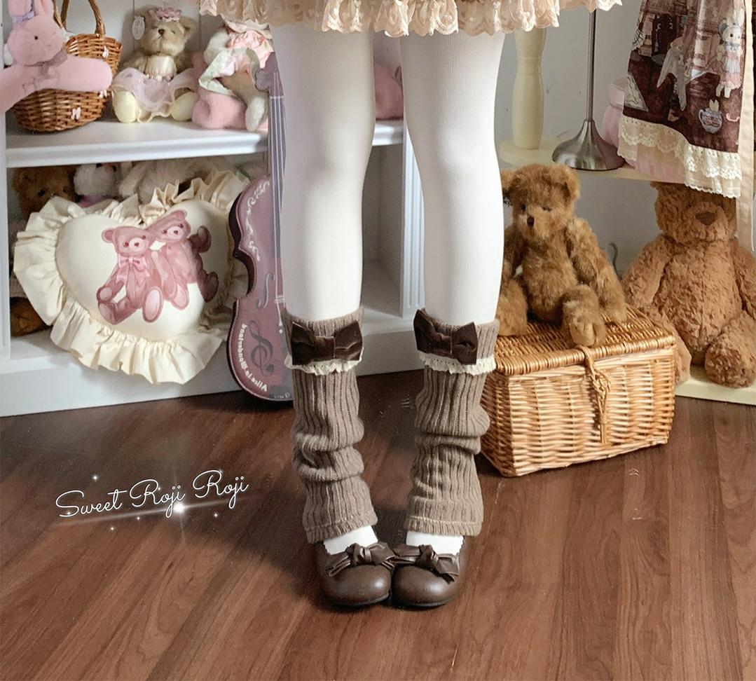 Roji Roji - Flared-Hem Lolita Leg Warmers, Velvet Bows - Image 10