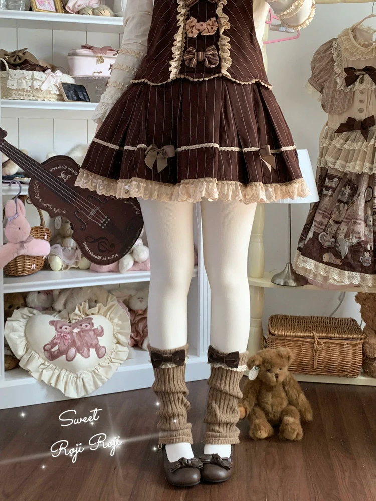 Roji Roji - Flared-Hem Lolita Leg Warmers, Velvet Bows - Image 6