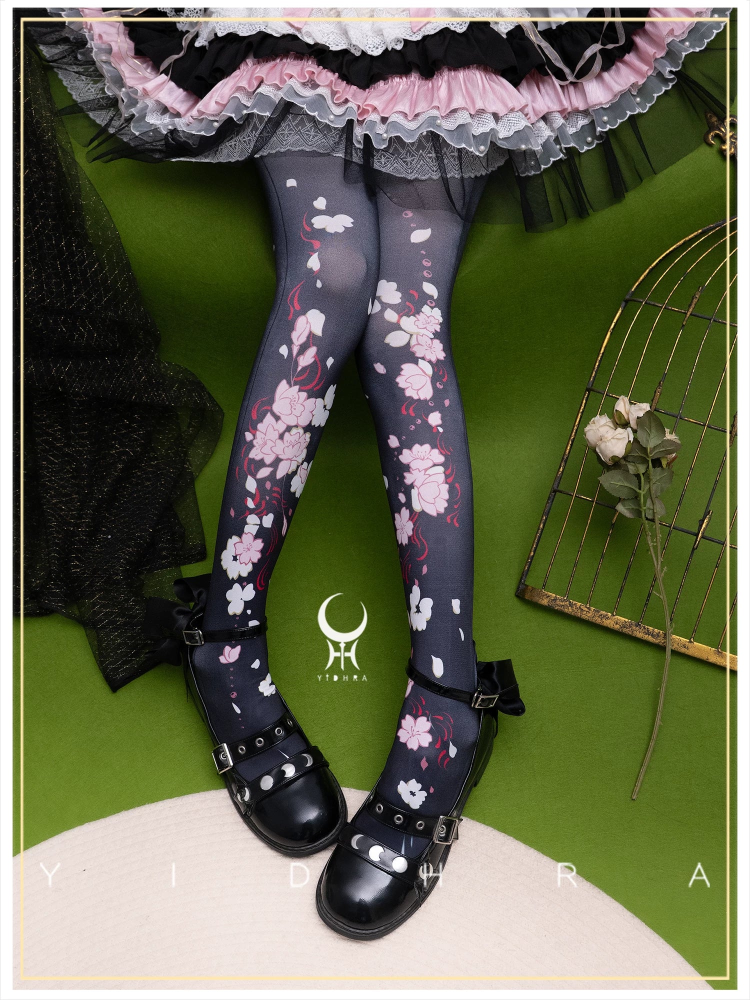 Floating Sakura - Stretchy Sakura Print Lolita Pantyhose - Image 3