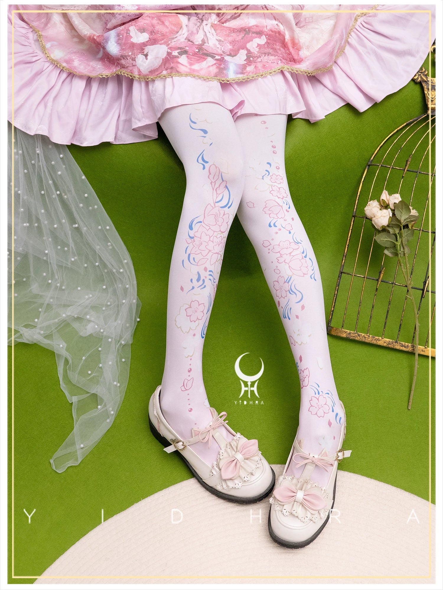 Floating Sakura - Stretchy Sakura Print Lolita Pantyhose - Image 4