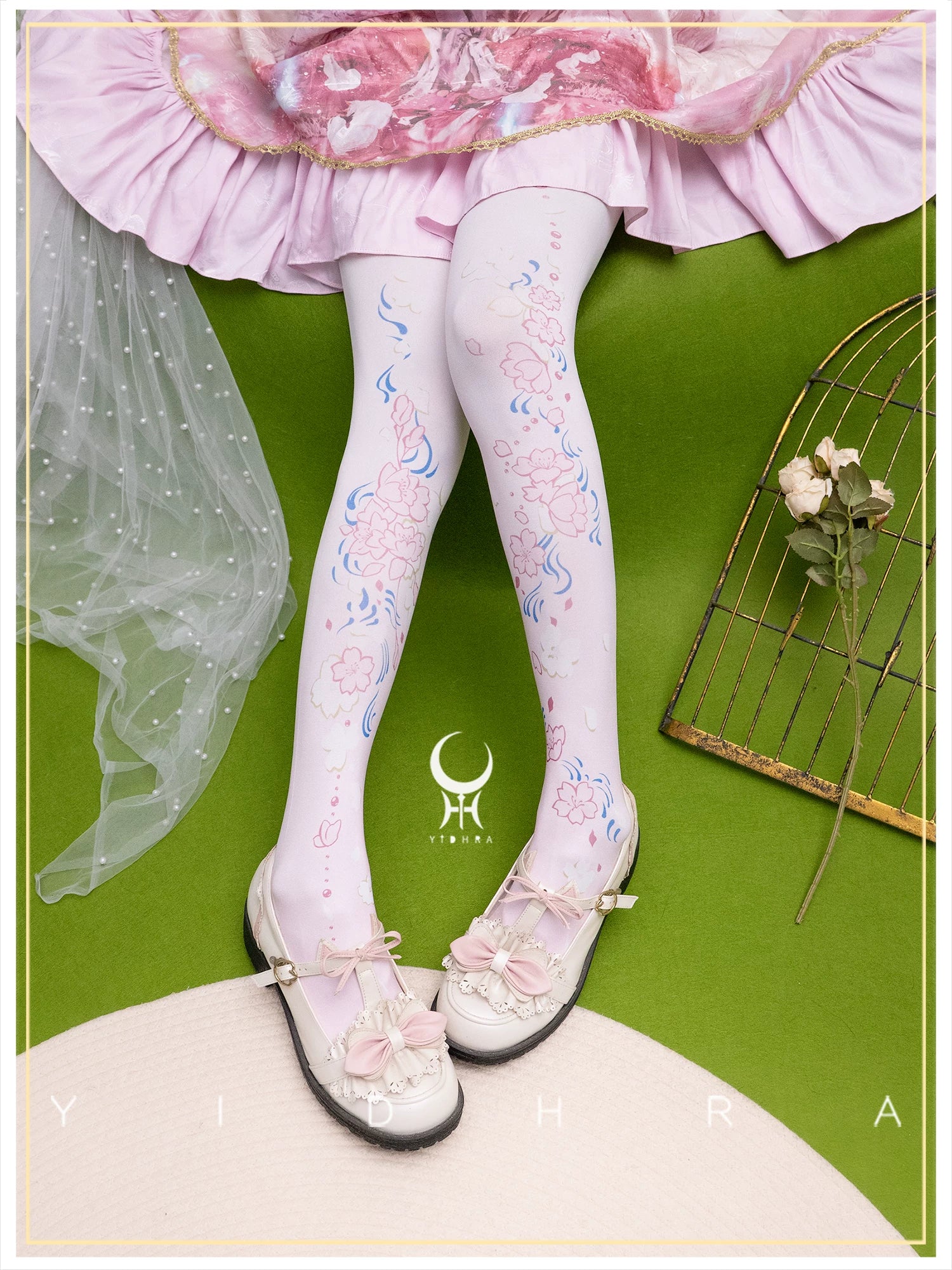 Floating Sakura - Stretchy Sakura Print Lolita Pantyhose - Image 5
