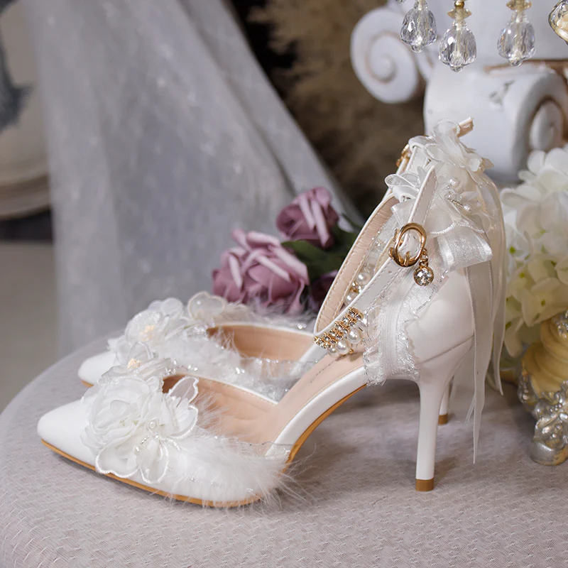 One Night - Flower Wedding Pointed Toe High Heels - Image 14